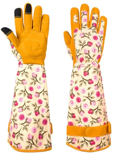 Ainiv Gants de Jardinage Longs pour Femmes, Gants de Travail de Jardin Anti-épines, Légers et Respirants pour Le Jardinage Extérieur (L, Jaune)