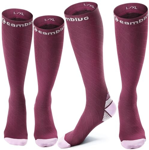 CAMBIVO 2 Pares Medias de Compresión Mujer y Hombre, 20-30mmHg Calcetines Compresion, Compression Socks para Varices, Deporte, Recuperación, Enfermera, Viaje Avion, Running
