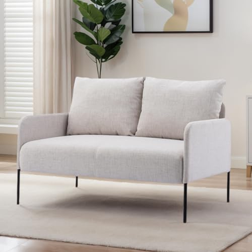 Ya-Home Sofa 2 Sitzer kleine Couch mit 2 Wurfkissen modernes Stoffsofa mit Armlehne Polstersofa leinen mini Sofa für Wohnzimmer/Wohnung/Büro, Beige