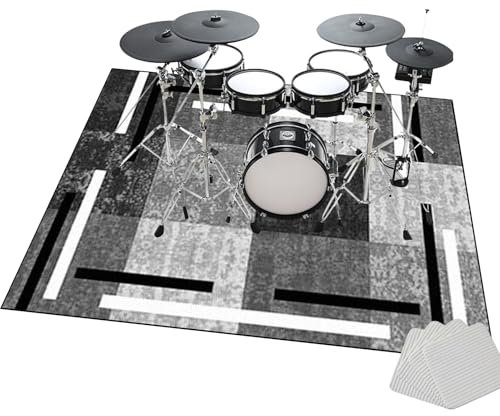 Drum Teppich für Bass Drum Snare | Trommelteppich mit Rutschfester Unterseite für Akustik Elektrisches Schlagzeug | 130 x 100 cm Schallschutz Schlagzeugteppich Drum Rug Quadratische Schallschutzdecke