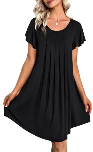 Ekouaer Nattlinne dam sommar kortärmad nattlinnen ledig rund hals korta nattlinnen, S-3XL, Svart, 3XL