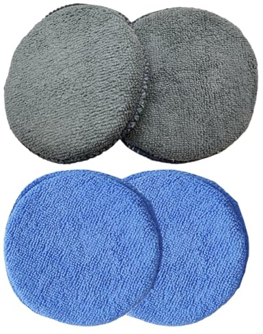 SGERUFZ Éponge de Lavage, 4 pièces, Tampon applicateur de Cire en Mousse, Pad Polissage Rond en Microfibre, Voiture et éponges pour Le Detailing et Le Verre Automatique de véhicule (Noir, Gris)