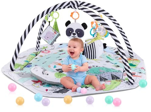 Baby Gym Play Mat, 9-in-1 Baby Play Mats w 9 Detachable Toys for Stage-Based Sensory & Motor Skill Development, Washable Baby Activity Mat & Crawling Blanket for Baby to Toddler, Baby Essentials Gift