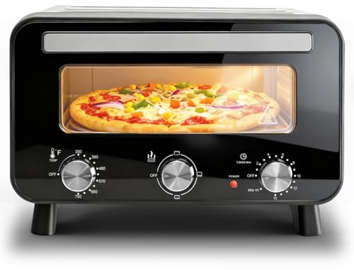 OLIXIS Pizza Oven Indoor, 1600W Electric Pizza Oven Fast Heating, 4 Modes Pizza Maker for 12 Inches, with Pizza Stone & Spatula, Upper-Bottom Independent Heating Temperature Control