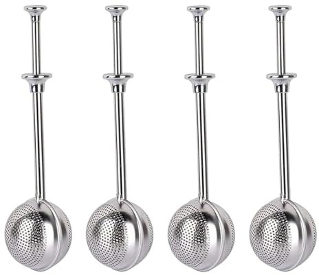 MotiveTech Juego de 4 Accesorios para Infusores de Té con Mango Largo Y Espolvoreador de para Cocina, Tetera Y Repostería.