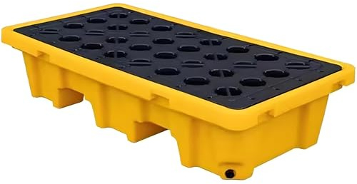 Stapelbar trumpetylen med galler, avtagbar halkfri polyeten 128 x 128 x 17 cm, hållbar spillplattform för säker vätskeförvaring och miljöskydd