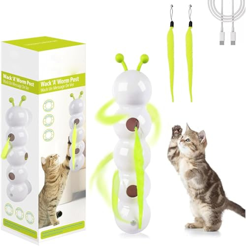 KTUXZCI Juguete Interactivo Inteligente para Gatos con Poste de Gusano Activado por Deporte, Orificio de Cola emergente automático, 2 palitos de Juguete Inteligentes