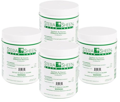 Stera Sheen - Green Label - Sanitizer, Cleaner, & Milkstone Remover - Cleaner & Sanitizer for Soft Serve, Shake Machines, Ice Maker & Ice Machines, Other Restaurant Equipment - 4 lb Jar (4 count)