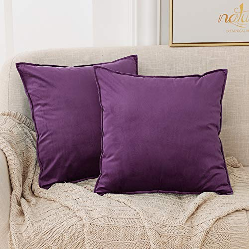 Deconovo Set of 2 Dark Purple Decorative Sofa Outdoor Bed Cushion Velvet Pillow Case Decoration for Bedroom 50 x 50 cm