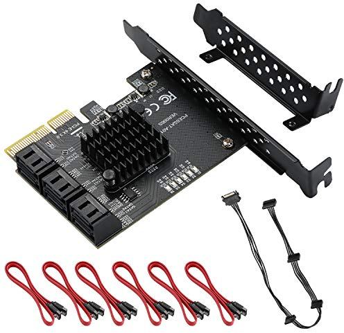 MZHOU PCI-E x4 zu 6 Port SATA Karte, PCIE Gen3 SATA Controller Karte, SATA 3.0 6Gbps Erweiterungskarte mit 6 SATA kable PCI-Express zu 6 SATA 3.0 SSD/HDD Karte-ASM1166
