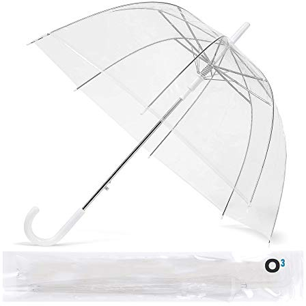 O³ Parapluie Transparent Cloche-Parapluie Resistant au Vent-Grand Paraluie Idéal pour de Jolies Photos de Mariage-Léger et Facile d'utilisation