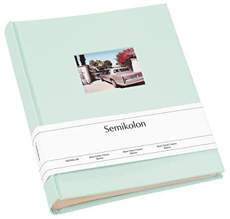 Semikolon 364006 Foto-Album Medium Finestra - 21,6x25,5 cm - 80 Seiten cremefarben, für 160 Fotos - moss pastell-grün