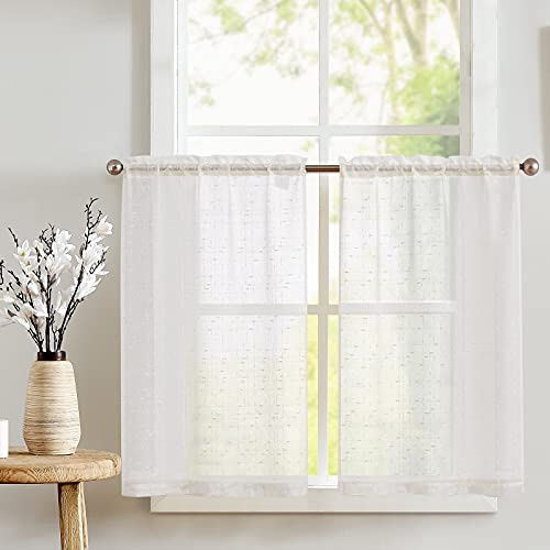 TOPICK Scheibengardinen modern Bistrogardinen 2er Set Küchenvorhang Landhausstil Küchengardinen Fenstergardinen, H60xB65 cm Küchenvorhänge Leinenoptik Wohnzimmer Schlafzimmer Gardinen Kurz Leinen