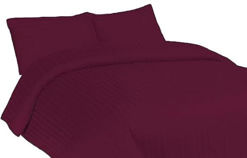 Laam linen 100% Egyptian Cotton Sateen 400 Thread Count Duvet Quilt Cover With Pillow Case Soft Cozy Warm Bedding Set Cotton Satin Stripes Bed Set (Burgundy, King)