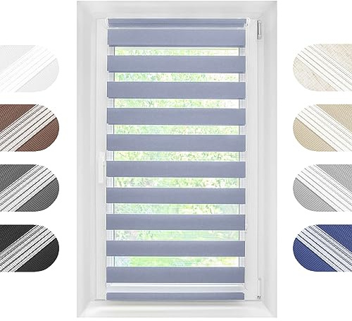 Birrke® Doppelrollo Ohne Bohren/Mit Bohren 2in1 90 x 150 cm - Tag und Nacht Duo Rollo für Sonnenschutz und Sichtschutz - Doppel Rollo - Einfache Montage Blau