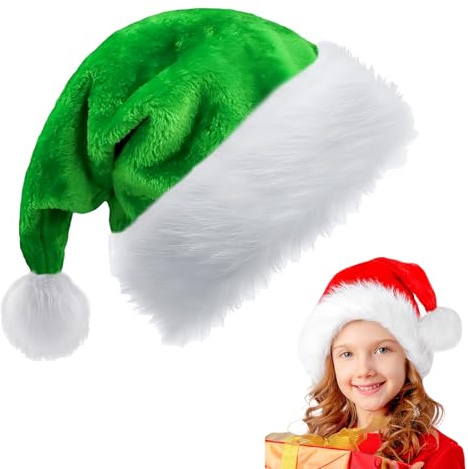 COSORO Gorro Navidad Niños Verde,28 * 38cm Pompón Sombrero de Navidad Unisex Felpa,Gorros Navideños Terciopelo Grueso Accesorios Decoración Navideños para Fiestas Año Nuevo,Regalos de Festividad