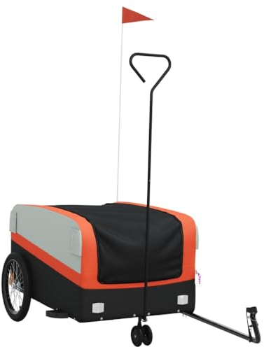 vidaXL Fahrradanhänger, Fahrrad Anhänger mit Sicherheitsflagge, Lastenanhänger für den Transport von Gepäck Pflanzen, Radanhänger Transportanhänger, Schwarz Orange Eisen