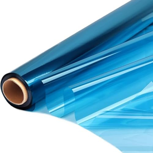Celofán Transparente de Azul, 40cm x 30mTransparente Papel Flor Envoltura 2,5 mil Papel Celofán Rollo para Floristería, Envolver Cestas, Decoraciones