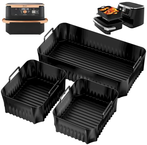 Chiluxendo 3 Molde Silicona Freidora de Aire, Reutilizable Olla de Silicona, Air Fryer Accessories, Antiadherentes Bandeja Airfryer, Rectangular Cesta Freidora para Hornear Pasteles, Microondas, Horno