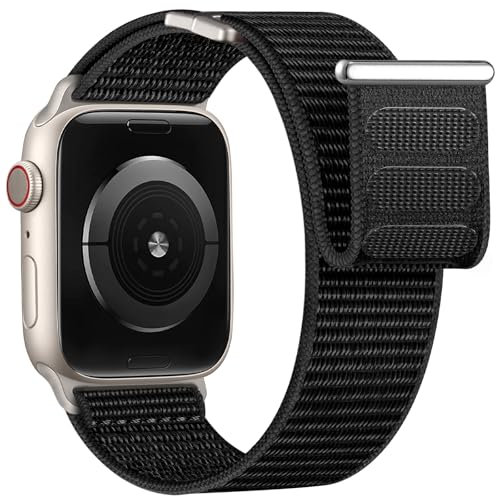 Oielai Nylon Armband Kompatibel mit Apple Watch Armband 46mm 45mm 44mm 49mm 42mm Herren, Klettverschluss Sport Loop Armbänder für iWatch Series 10 9 Ultra Ultra 2 SE 8 7 6 5 4 3 2 1, Schwarz