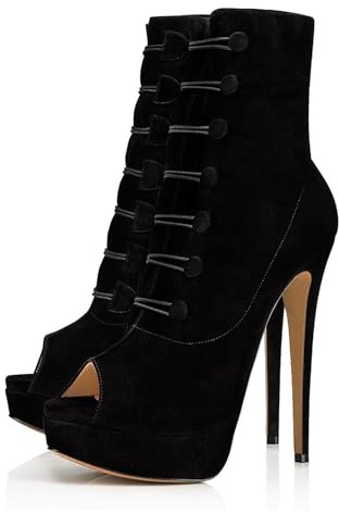 Rozhuhro Women's Peep Toe Platform High Heel Ankle Boots Fashion Suede Stiletto Heels Short Booties Classic Slip-On Prom Party Dress Comfort Booties,Black,13 UK