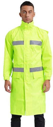 Yruioon Impermeabile da uomo con protezione di avvertimento, giacca impermeabile riflettente con cappuccio parapioggia per bicicletta escursionismo pesca sport, Verde acceso., XL