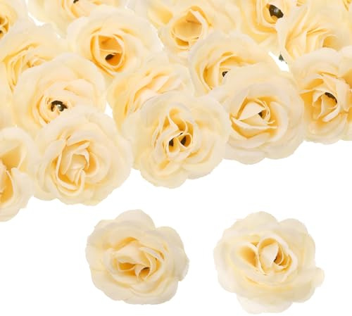 QUARKZMAN 50pz Teste di Fiori di Rosa Artificiali, 1.2 Rose Finte in Seta Mini Rose Fiori Artificiali All'Ingrosso per Bouquet da Sposa Fai da Te, Centrotavola per Feste Decorazioni, Giallo