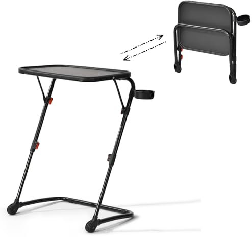 HOMYLIN Klapptisch mit Verstellbarer Höhe und Winkel, Faltbarer Laptoptisch mit Getränkehalter, Keine Montage erforderlich, 49 x 35,5 x 71,5 cm, Schwarz