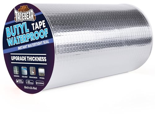 TAPEBEAR Cinta de Butilo Extra Gruesa 200mm x 5m, Cinta Selladora Aluminio 1.3mm para Reparación Techos RV Barcos Tuberías