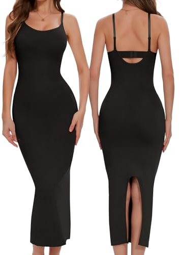 Ellareese Women'S Full Slips Maxi Under Dress Body-Shaping Skirt Long Dresses Shapewear with Adjustable Shoulder Strap Black