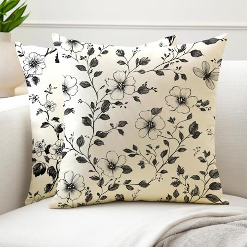 Cuscini da Esterno Impermeabili 35x35cm Nero Cuscini per Divano Set di 2 Impermeabili Velluto Decorazioni Casa Pianta Cuscino per Panca da Esterno Giardino, Sedie da Cucina, Patio Divano Auto G6-44