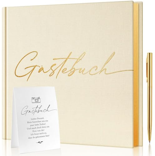 AISBUGUR Gästebuch Hochzeit: Geburtstag Personalisiertes – 100 Seiten Blanko Hochzeitsbuch & Hochzeitsalbum für Hochzeit, Party, Baby Shower, Weihnachten – Inkl. Stift, Schild & Box