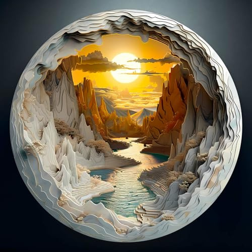 Jigsaw Puzzles for Adults 1000, 3D Visual Cave Canyon, 1000 Piece Jigsaw Puzzle, 67.5 x 67.5cm Blue Card Round Puzzle, Colorful Puzzles for Home Decor, Christmas & Birthday Gifts for Family Friends