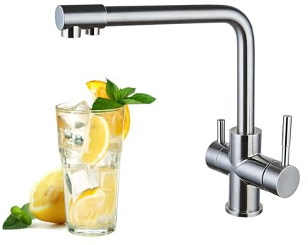 Rubinetto da cucina a 3 vie con doppia maniglia, miscelatore per lavello da cucina, rubinetti filtro per bere, rubinetti acqua calda e fredda e rubinetti triflusso miscelatore per cucine, tubo G3/8