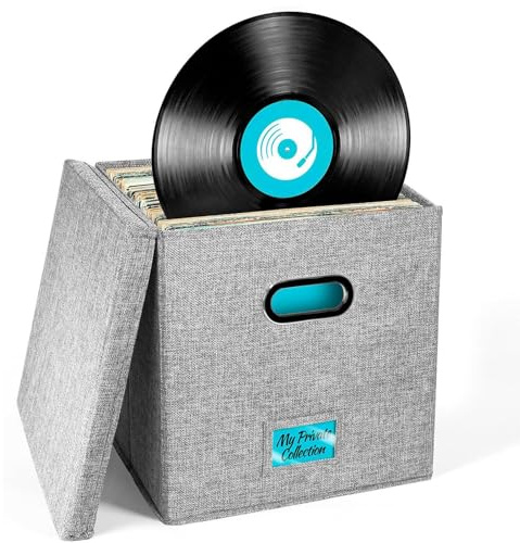 Cassetta per album da record - Contenitore di stoccaggio ad incastro, scatola di archiviazione resistente, finestra per etichette integrata, copertura sicura | Custodia portatile per dischi fonografic
