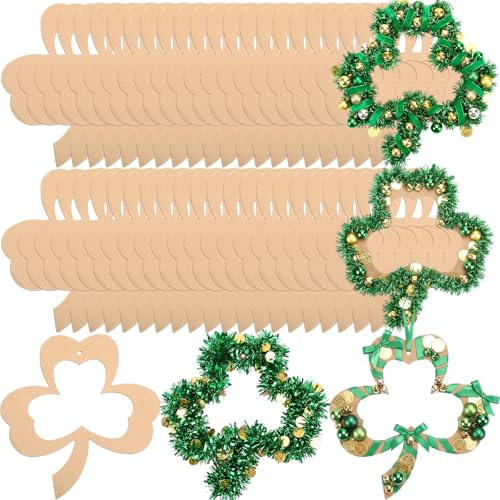 Solsew 40 Pcs St Patrick's Day Shamrock Cardboard Wreaths Frame 11.8'' Unfinished Irish Hanging DIY Craft Wreath Form Bulk Shamrock Shaped Wreath Ring Floral Hoop Ring for DIY Craft Holiday Decor
