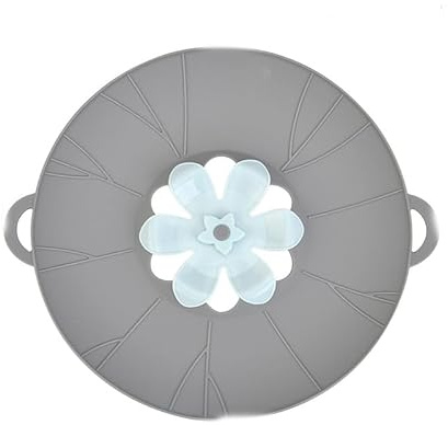 Silicone Spill Stopper Lid Cover, Rotatable Flower-Shaped Boil Over Guard, Heat-Resistant Multifunction Pot & Pan Lid, Microwave Splash Cover, Reusable Kitchen Tool (Grey, 26cm)