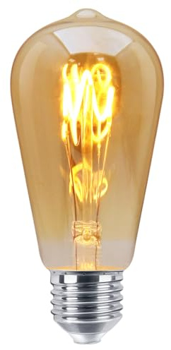 Long Life Lamp Company Edison Classics 2w Vintage LED Filament Bulb Teardrop Spiral ST58 Smoke Gold Glass E27 Edison Screw