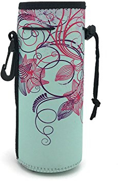 Wommty 20 Oz Insulated Neopren Wasserflasche Trinkflasche Flaschenkühler Flaschentasche Isolierflasche Hydro Tote mit Tragegriff und Kunststoff Rucksack Haken, Campanulaceae