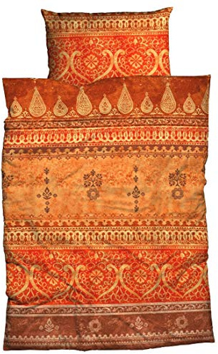 sister s. Bettwäsche Indi Reine Baumwolle, Satin - Bordürendruck absolut hip modernes Landhaus orientalischer Flair Ornamente Terra orange 200 cm x 200 cm