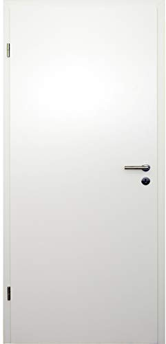 HORI Zimmertür Komplettset I CPL Weißlack I Zarge und Türdrücker I Röhrenspanmittellage I ohne Lichtausschnitt I Buntbartschloss I DIN Links - Breite: 860 - Wandstärke: 120 mm