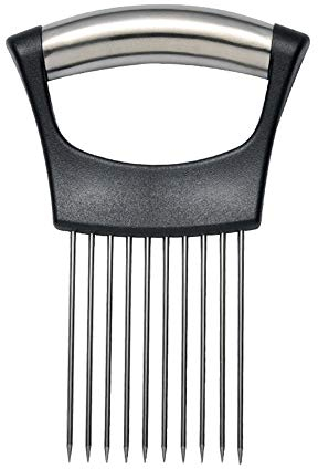 MEETOZ Stainless Steel Onion Holder Fruits Veg Meat Tomato Cutter Slicer Peeler Chopper,Stainless Steel Cutting Kitchen Gadget