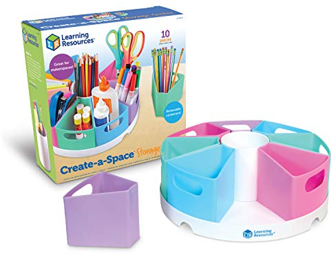 Learning Resources Create-a-Space Storage Centre (Pastel), Stationery Storage Organiser, Ideal for Classroom & Home, Wipe Clean Plastic, 10 Piece Set