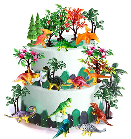 Trees Cake Decorations, OrgMemory Dinosaurs Trees with Bases,27pcs, Mini Dinosaurs, Dinosaur Toys, Plastic Trees for Crafts or Cake Decorations