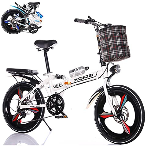 20Zoll Klappfahrrad Tragbares klappfahrräder 6Scheibenbremsen mit variabler Geschwindigkeit Ultraleichtes und tragbares kleines Fahrrad Geeignet für Jugendliche zur Schule,Erwachsene zur Arbeit(Weiß)