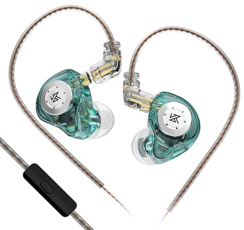 Yinyoo Auriculares KZ EDX Pro con 1DD con Cable en los Auriculares Auriculares HiFi de Graves Profundos con 1DD Nuevo Controlador dinámico de 10 mm con Cable Desmontable (Cian, con micrófono)