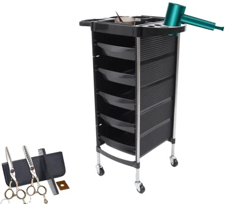 Carrito De Peluquería Con 5 Cajones Barbero Cabello Belleza Carro Carrito De Trabajo Con Ruedas Para Peluquería Barbería Salón De Belleza Color Negro