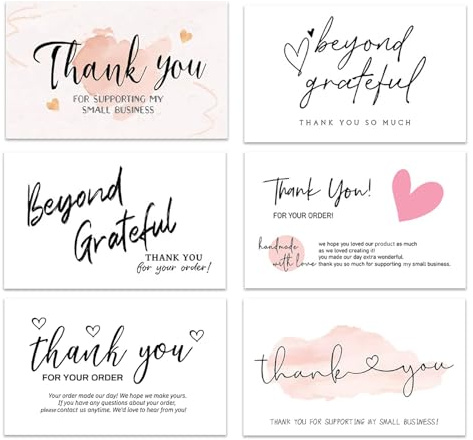 SCORYULE 300PCS Thank You For Supporting My Business Cards, 6 Styles-2 x 3.5 Small Customer Appreciation Card for Shop, Online Retailers, Business Supplies and Local Stores