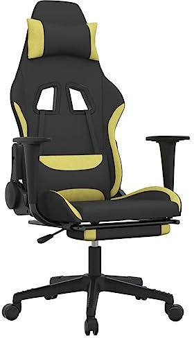 vidaXL Gaming Stuhl mit Fußstütze Chefsessel Bürostuhl Drehstuhl Sportsitz Bürosessel Schreibtischstuhl Computerstuhl Büromöbel Schwarz Hellgrün Stoff