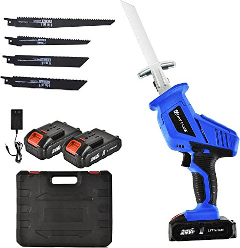 Sierra de sable profesional con 2 pilas de 1,5 Ah y 4 hojas de sierra, sierra de mano eléctrica 1900 RPM, velocidad variable para madera, metal y aluminio